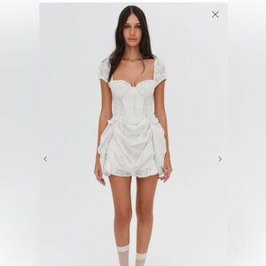 FOR LOVE & LEMONS.  NWT. Square-Back White Eyelet Lace-Up Mini Dress